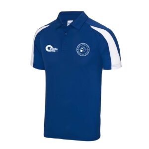 West Bretton Bowling Club polo shirt. Blue and white with the club logo.